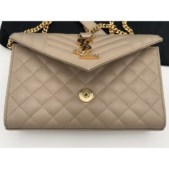 ❌SOLD❌Saint Laurent YSL Small Envelope Quilted Leather Crossbody Bag Purse Beige - Picture 10 of 12